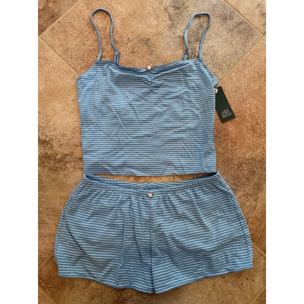 Women's Wild Fable Jersey Tank & Shorts Blue & White Striped Pajama Set Medium